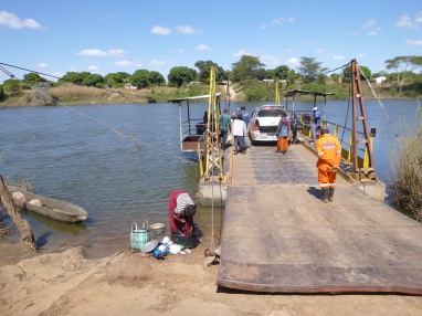 Kabompo River ferry crossing.