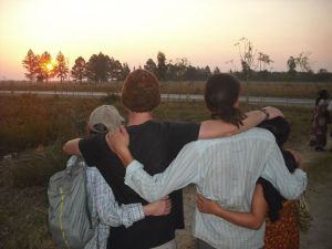 Watching the sunset at IST, in the early days of our service, with three of my best friends: me, Adam, Samuel, and Ryeon.