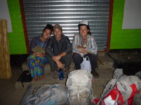Start of the journey: Katie, Zach, and Samwell waiting for the early-morning bus from Lusaka to Solwezi.