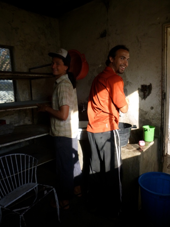 Samwell and Zach doing laundry in the dingy, slightly creepy Lyambai Hotel in Mongu.